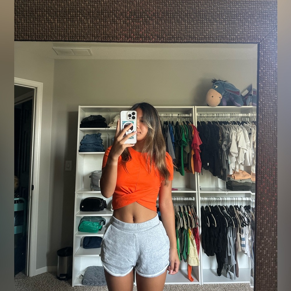 zara orange criss-cross crop top
